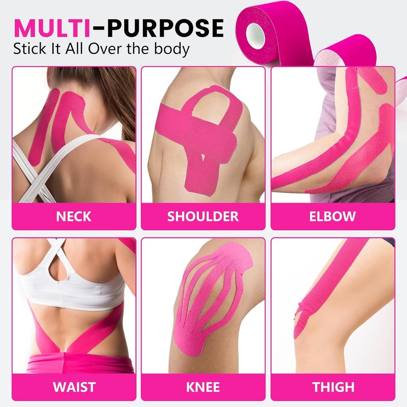 NUITPY 5 Rolls Kinesiology Tape, 2 inch x 16.4 Feet Waterproof Athletic Tape, Uncut Kinetic Tape, Muscle Tape, Sports Tape, Knee Tape for Exercise and Daily Use - Rose Red - Image 4